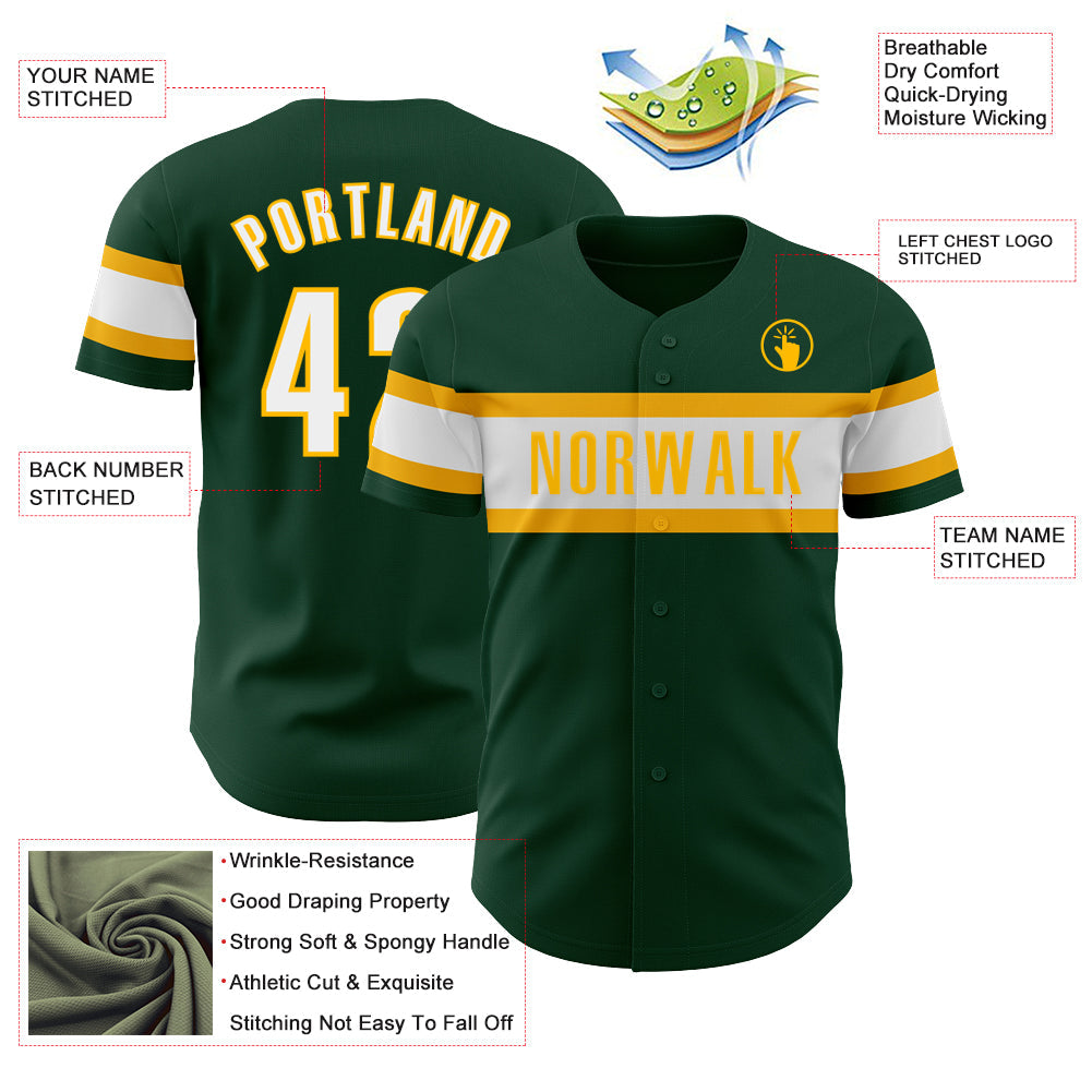 Custom Green White-Gold Authentic Baseball Jersey view 3