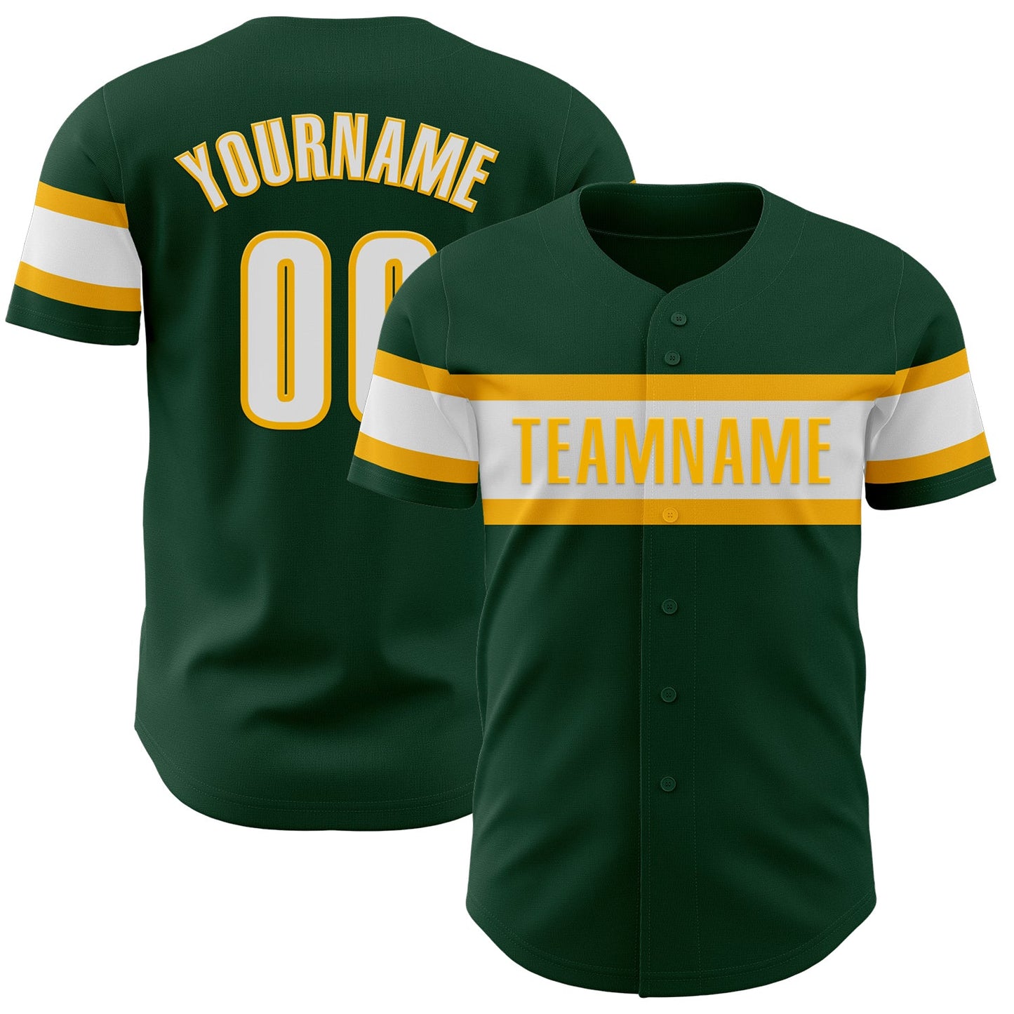 Custom Green White-Gold Authentic Baseball Jersey - Main View