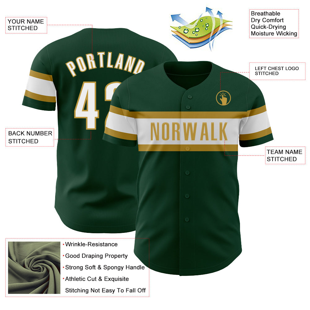 Custom Green White-Old Gold Authentic Baseball Jersey view 3