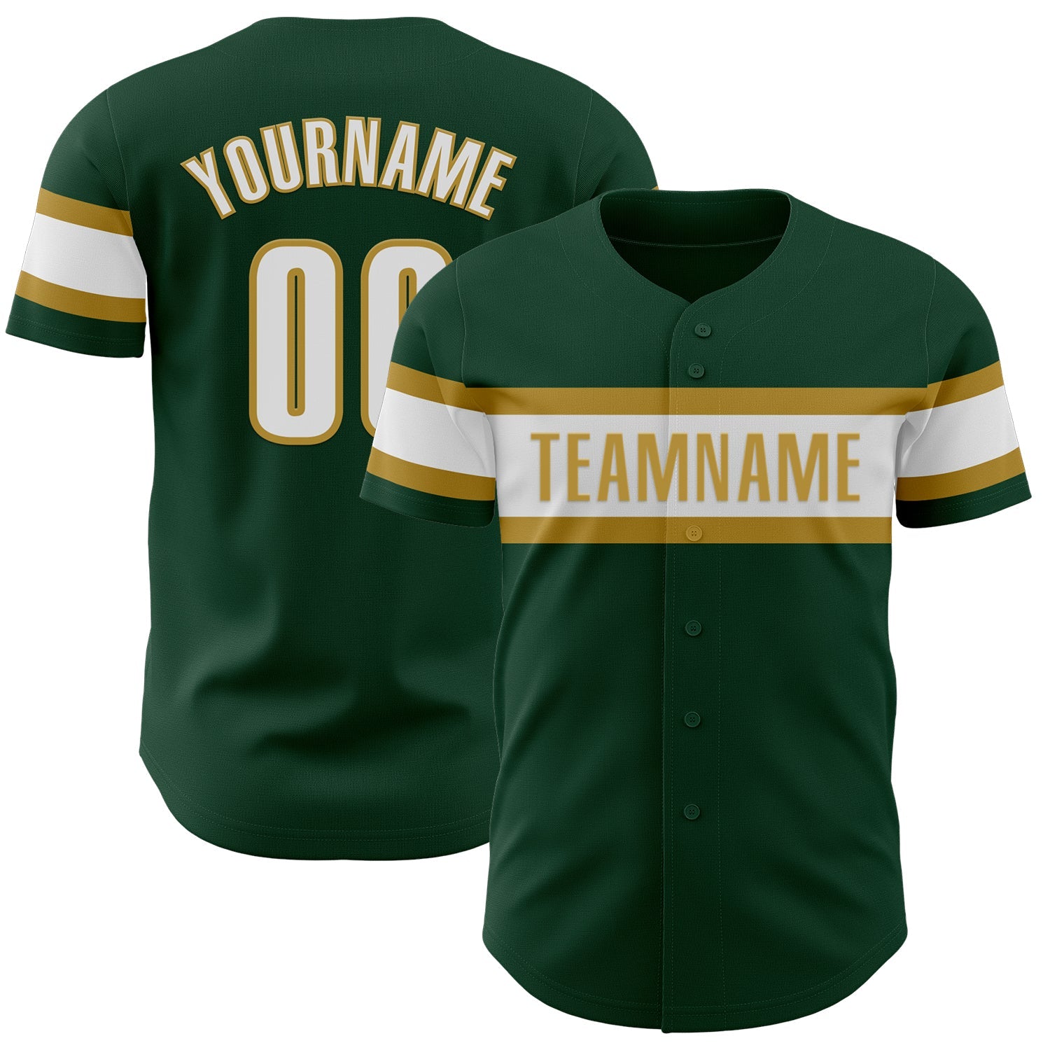 Custom Green White-Old Gold Authentic Baseball Jersey - Main View