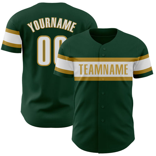 Custom Green White-Old Gold Authentic Baseball Jersey - Main View