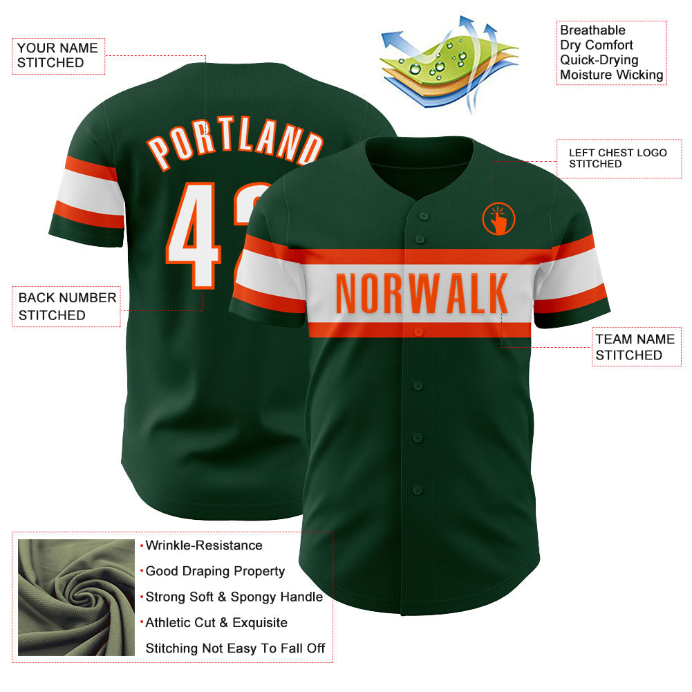 Custom Green White-Orange Authentic Baseball Jersey view 3