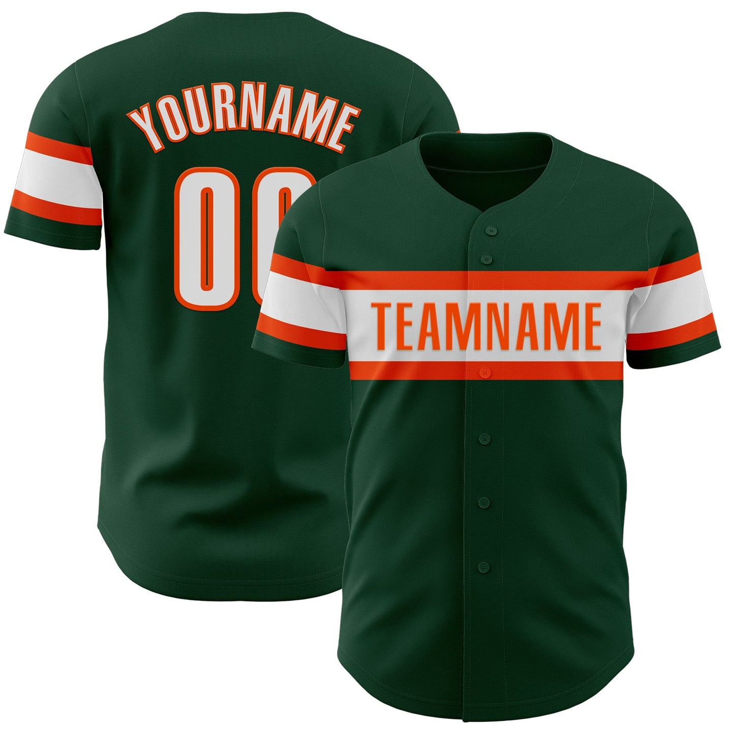 Custom Green White-Orange Authentic Baseball Jersey - Main View