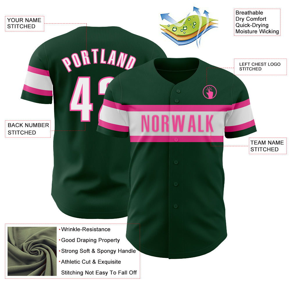 Custom Green White-Pink Authentic Baseball Jersey view 3