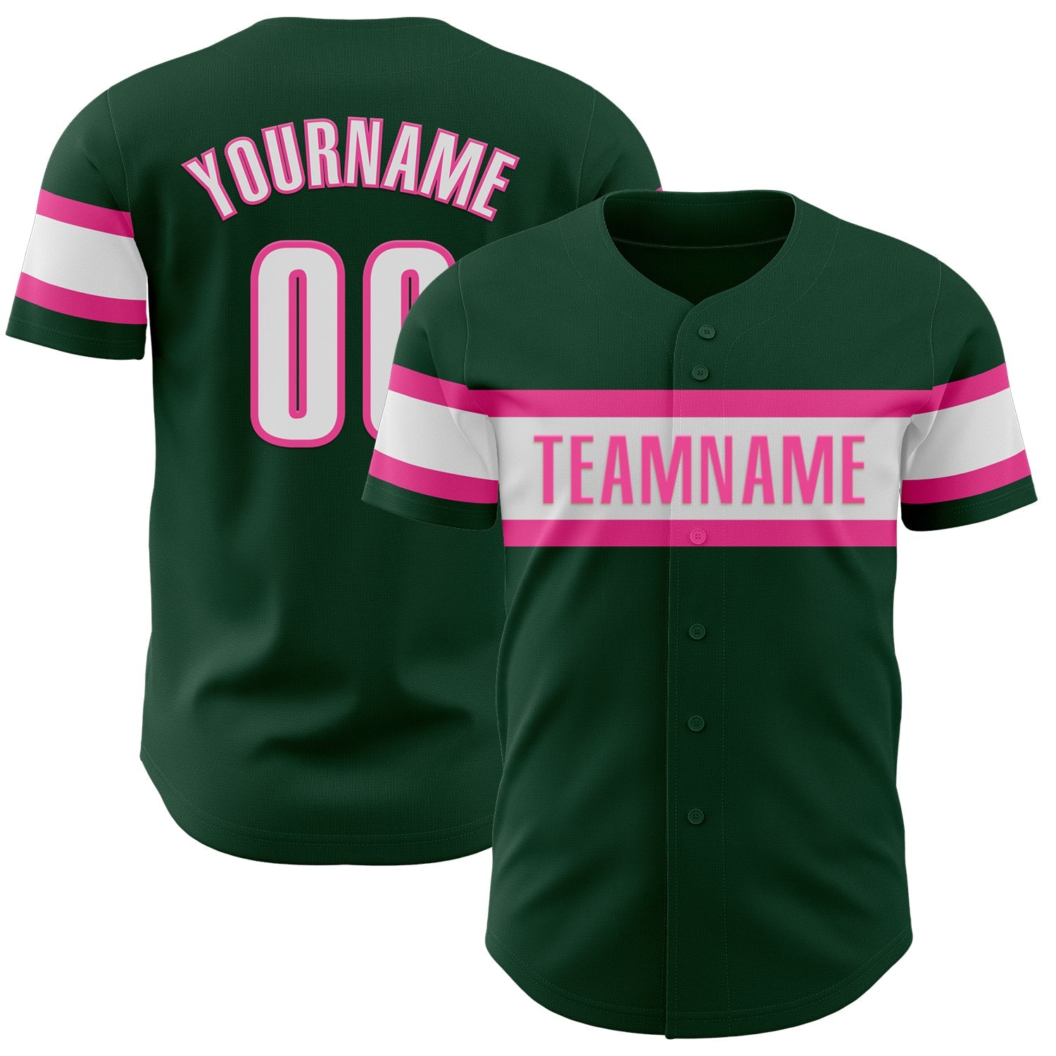 Custom Green White-Pink Authentic Baseball Jersey - Main View