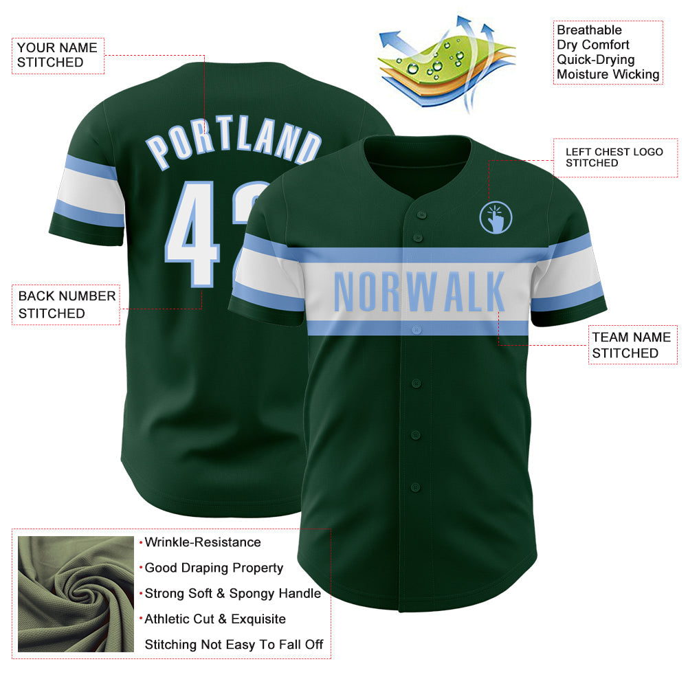 Custom Green White-Light Blue Authentic Baseball Jersey view 3