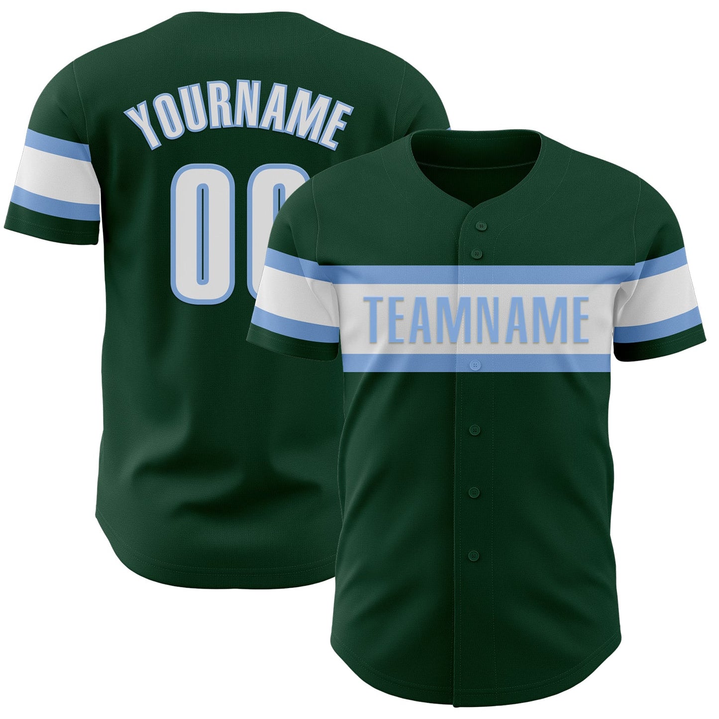 Custom Green White-Light Blue Authentic Baseball Jersey - Main View