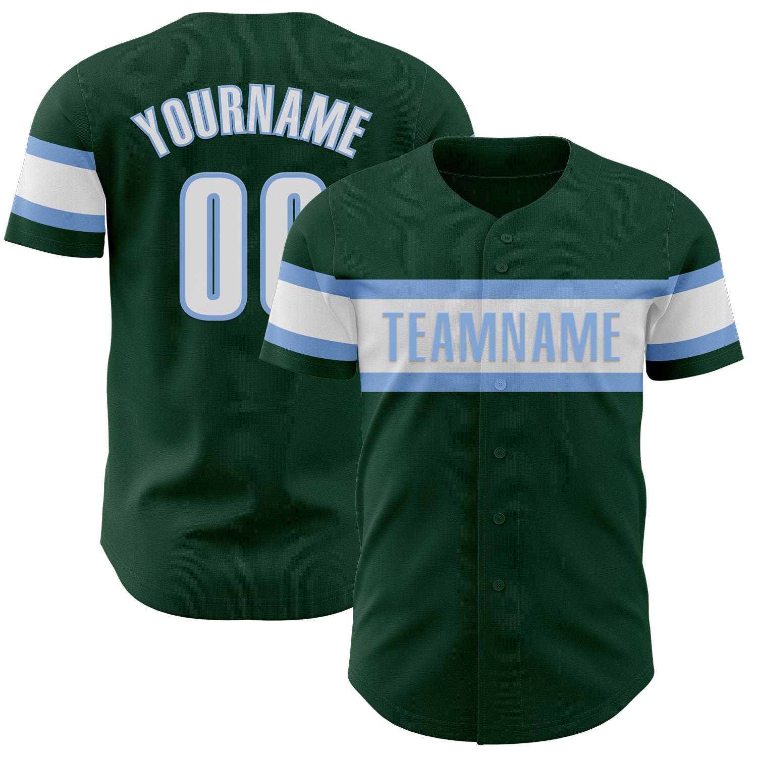Custom Green White-Light Blue Authentic Baseball Jersey - Main View