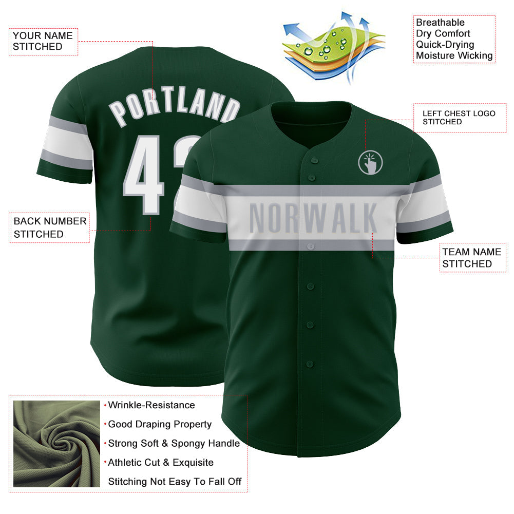 Custom Green White-Gray Authentic Baseball Jersey view 3