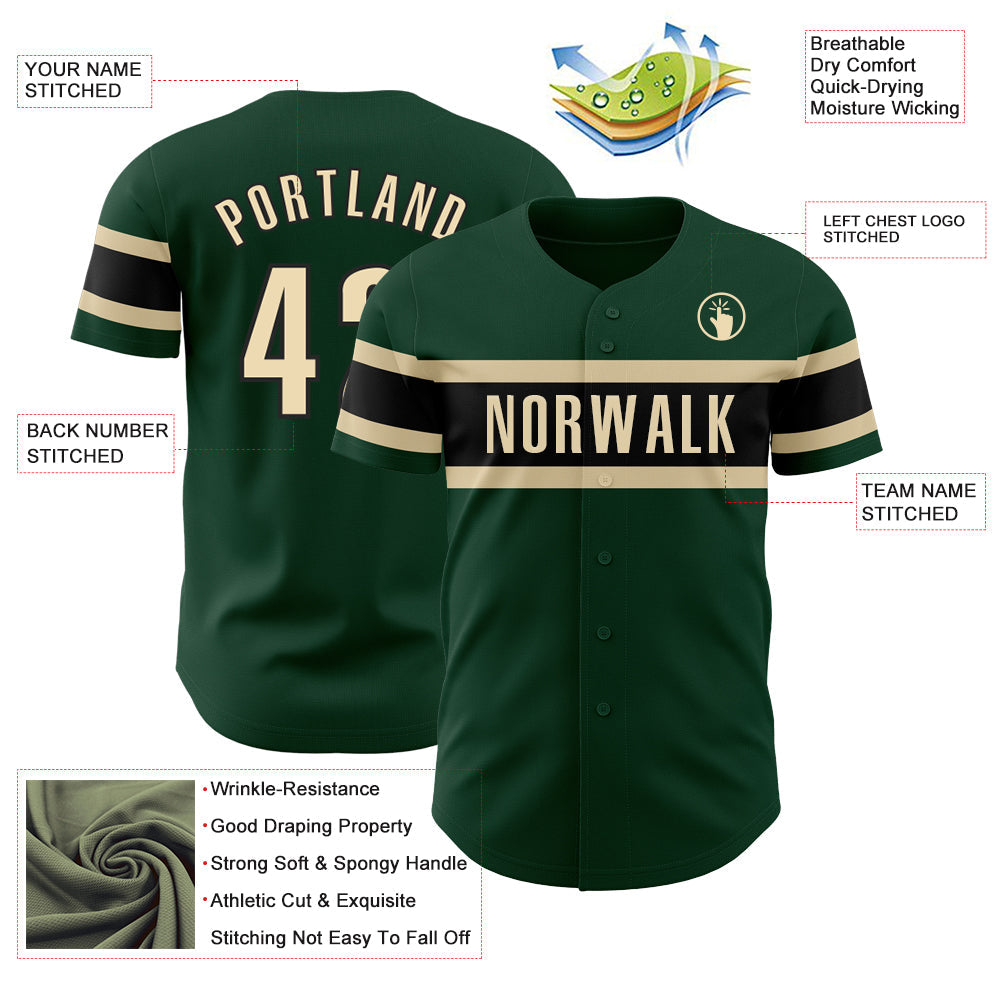 Custom Green Cream-Black Authentic Baseball Jersey view 3