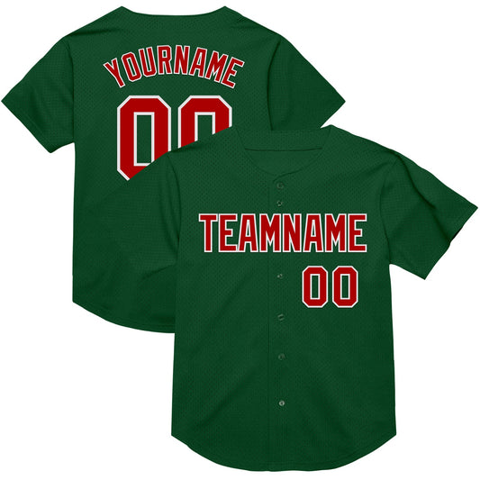 Custom Green Red-White Mesh Authentic Throwback Baseball Jersey - Main View