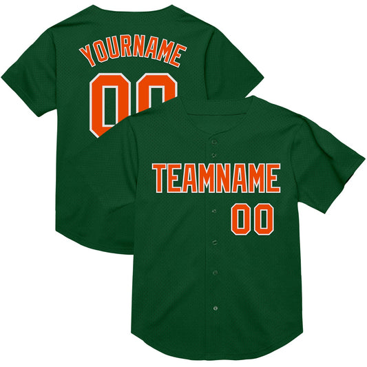 Custom Green Orange-White Mesh Authentic Throwback Baseball Jersey - Main View
