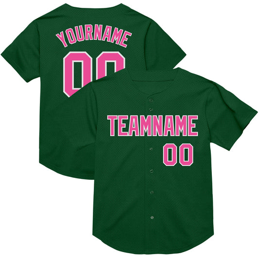 Custom Green Pink-White Mesh Authentic Throwback Baseball Jersey - Main View