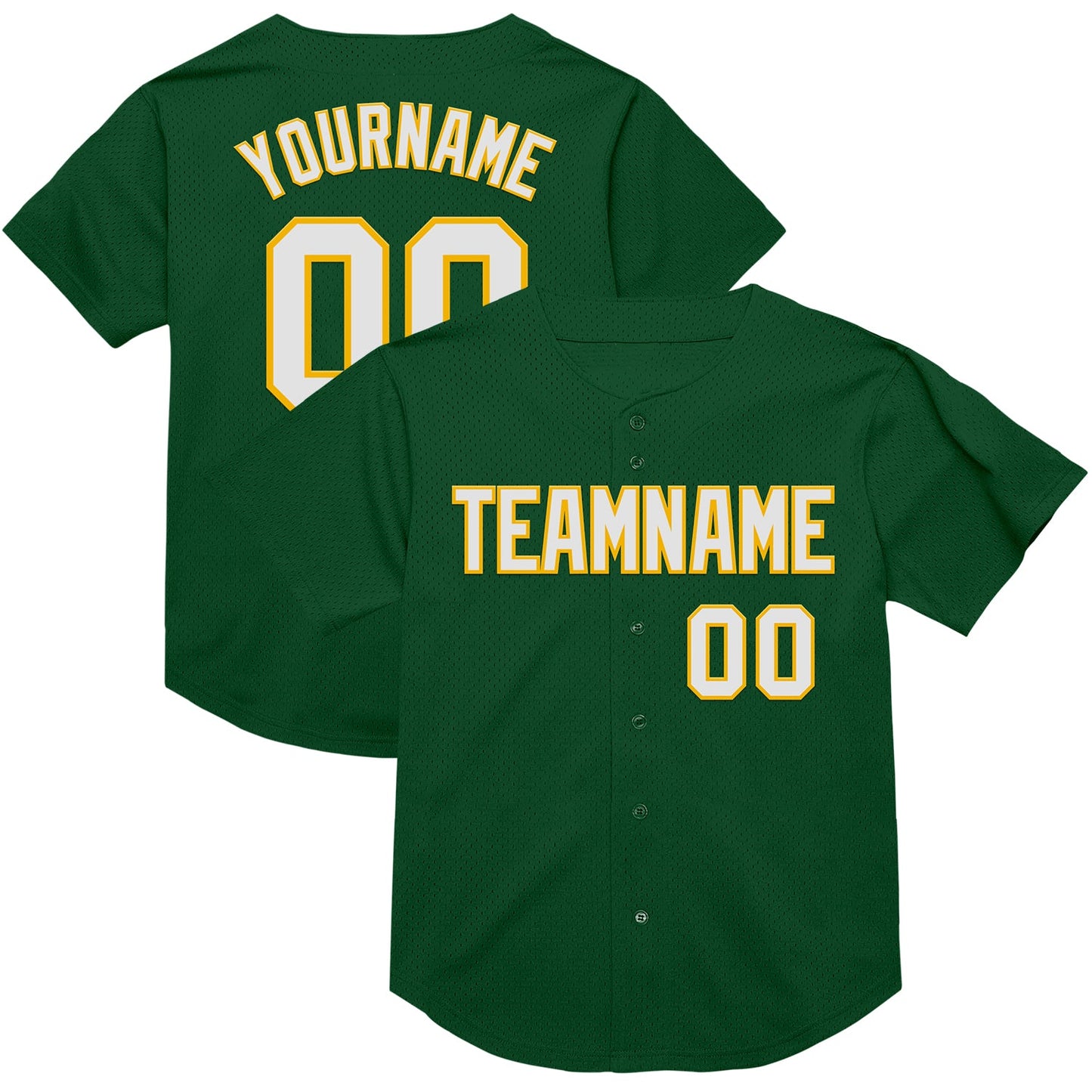Custom Green White-Gold Mesh Authentic Throwback Baseball Jersey - Main View