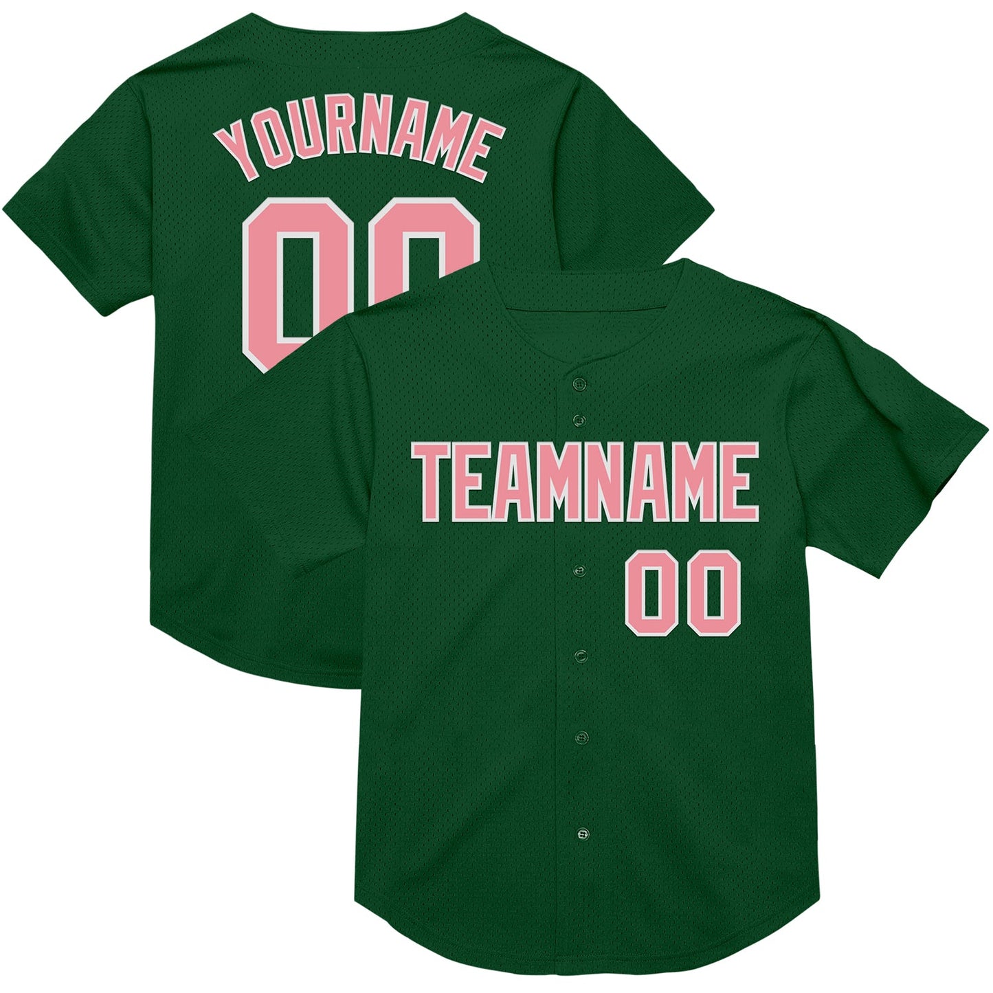 Custom Green Medium Pink-White Mesh Authentic Throwback Baseball Jersey - Main View