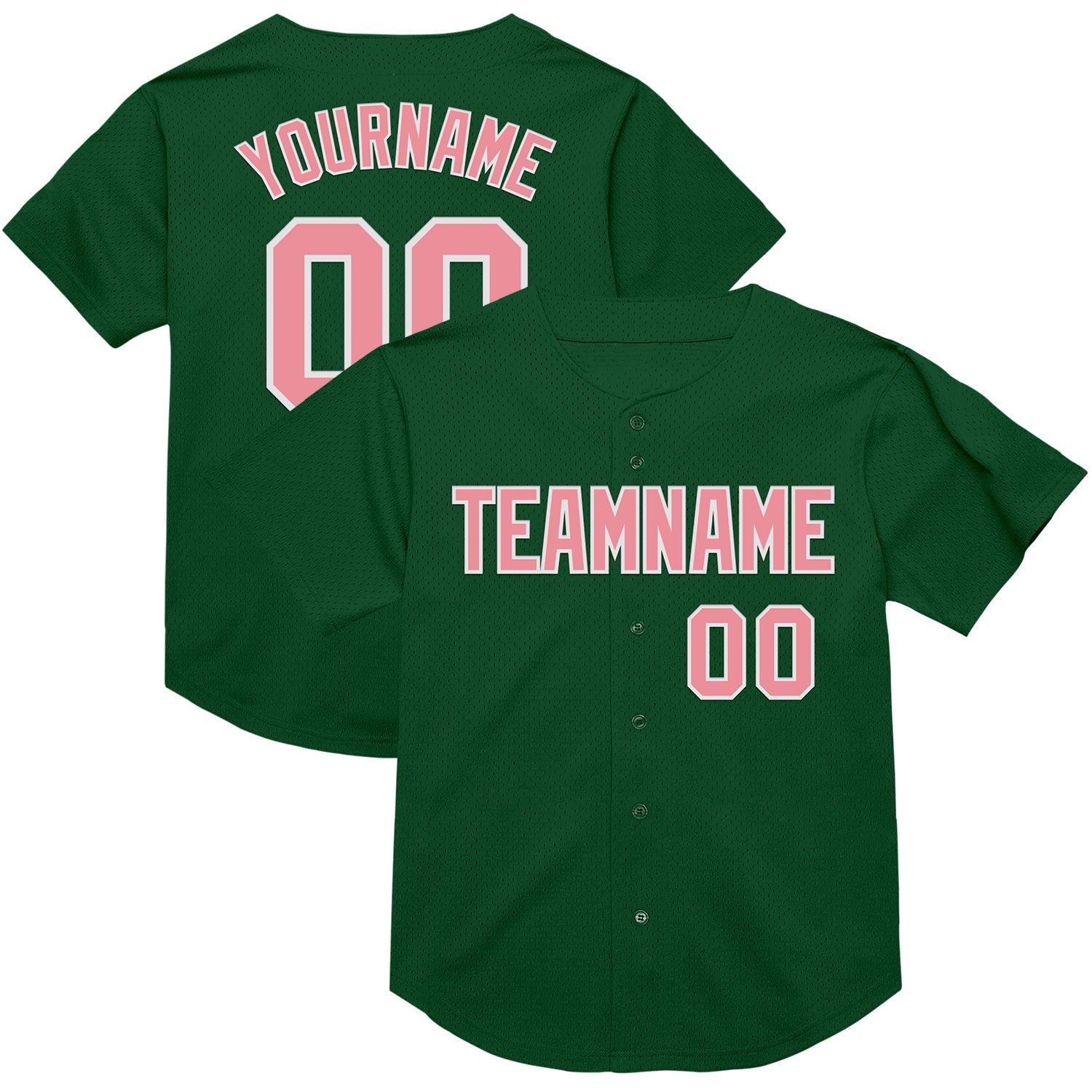 Custom Green Medium Pink-White Mesh Authentic Throwback Baseball Jersey - Main View