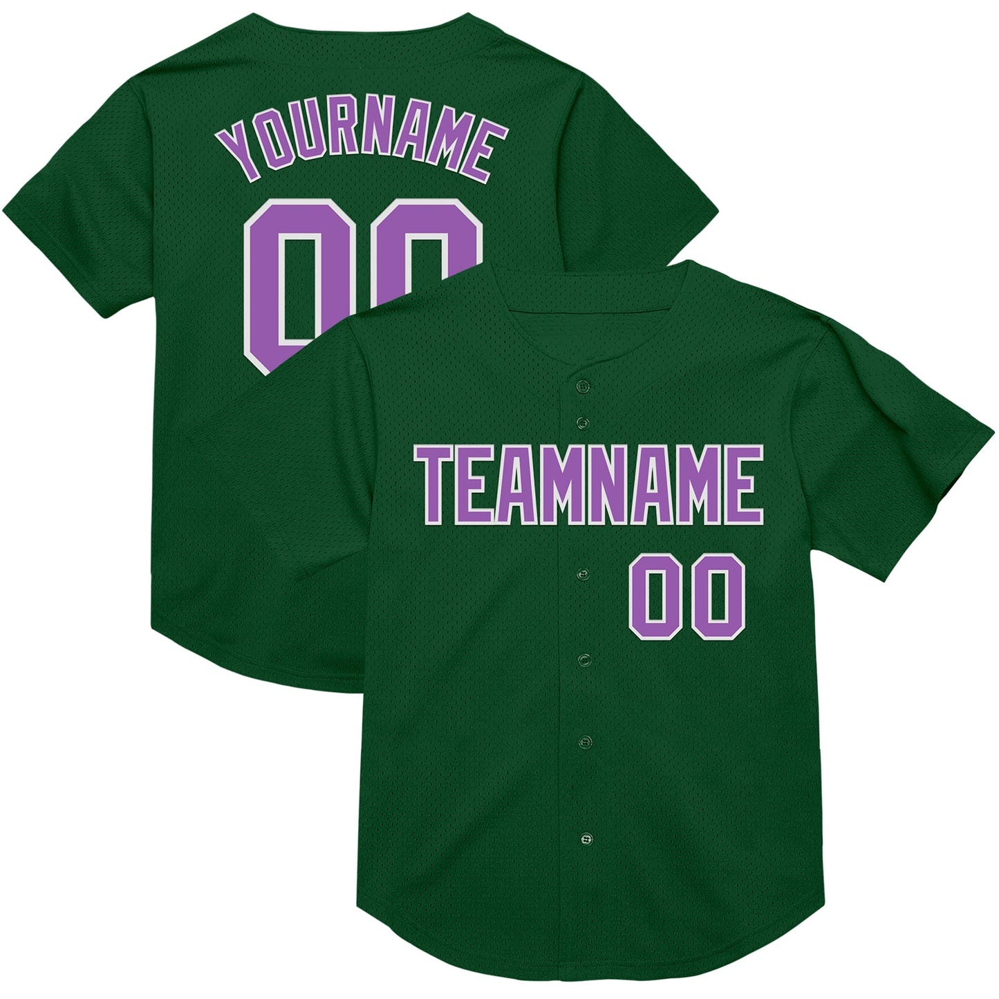 Custom Green Medium Purple-White Mesh Authentic Throwback Baseball Jersey - Main View