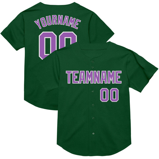 Custom Green Medium Purple-White Mesh Authentic Throwback Baseball Jersey - Main View