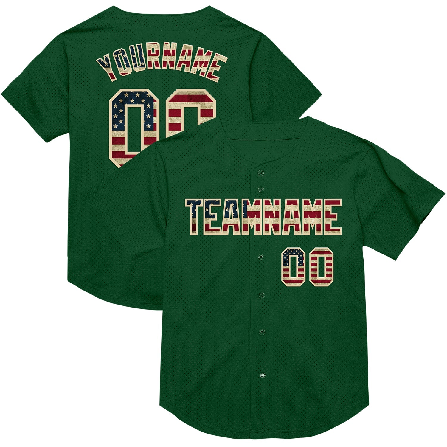 Custom Green Vintage USA Flag-Cream Mesh Authentic Throwback Baseball Jersey - Main View