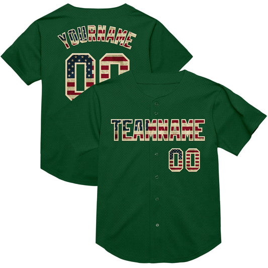 Custom Green Vintage USA Flag-Cream Mesh Authentic Throwback Baseball Jersey - Main View