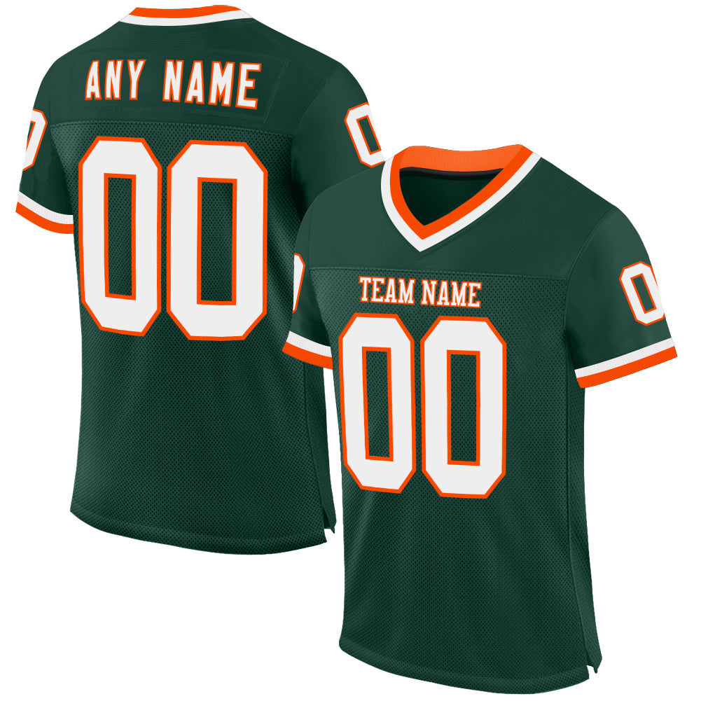 Custom Green White-Orange Mesh Authentic Throwback Football Jersey - Main View