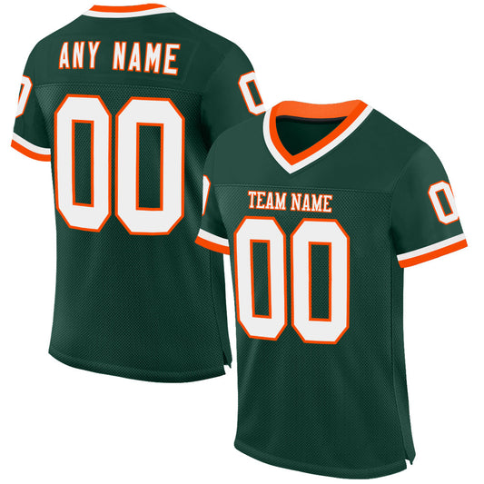 Custom Green White-Orange Mesh Authentic Throwback Football Jersey - Main View