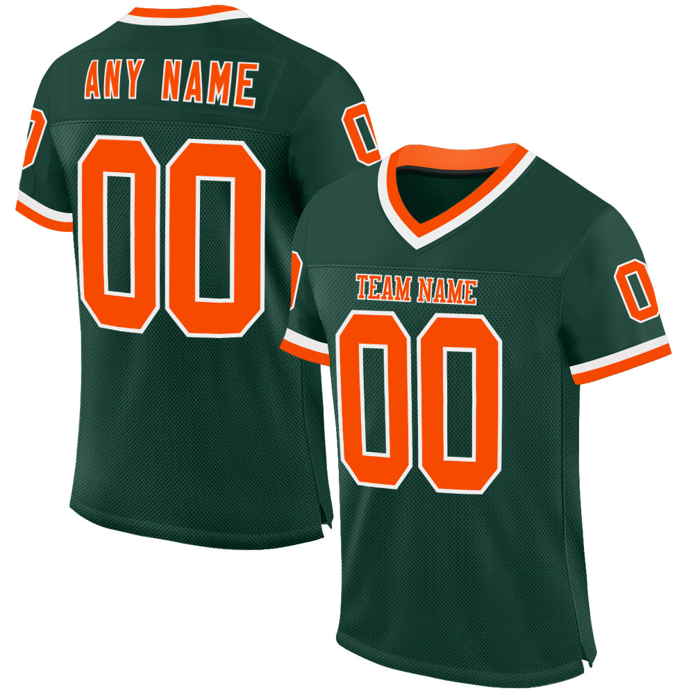 Custom Green Orange-White Mesh Authentic Throwback Football Jersey - Main View