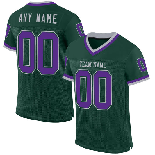 Custom Green Purple-Gray Mesh Authentic Throwback Football Jersey - Main View