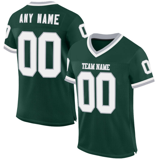Custom Green White-Gray Mesh Authentic Throwback Football Jersey - Main View