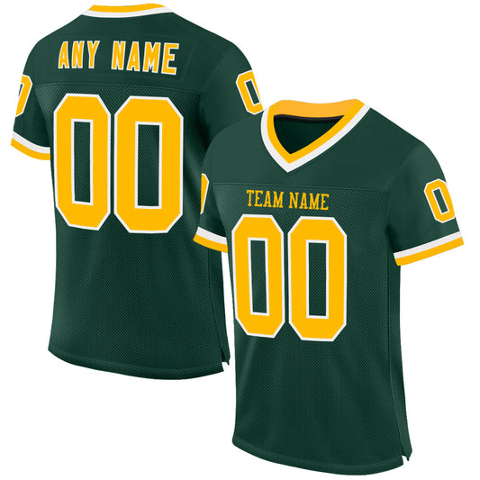 Custom Green Gold-White Mesh Authentic Throwback Football Jersey - Main View