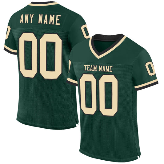 Custom Green Cream-Black Mesh Authentic Throwback Football Jersey - Main View