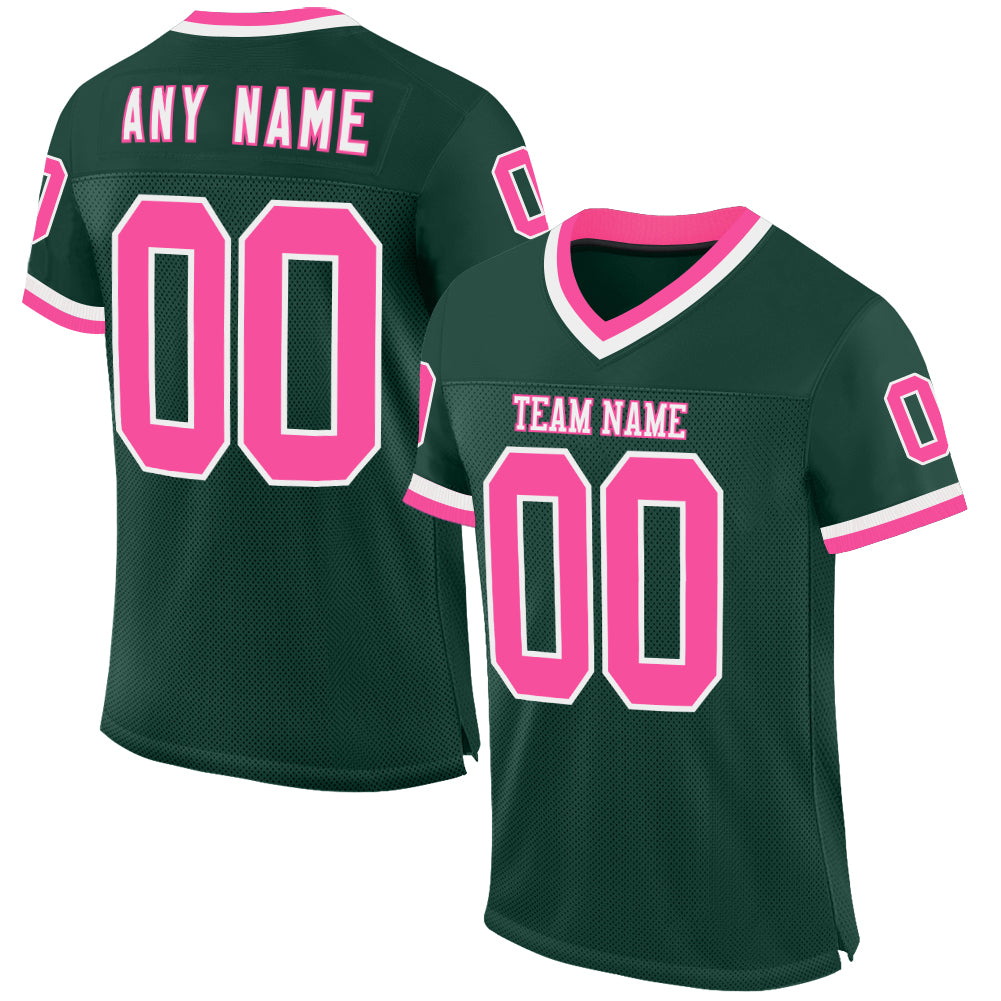 Custom Green Pink-White Mesh Authentic Throwback Football Jersey - Main View