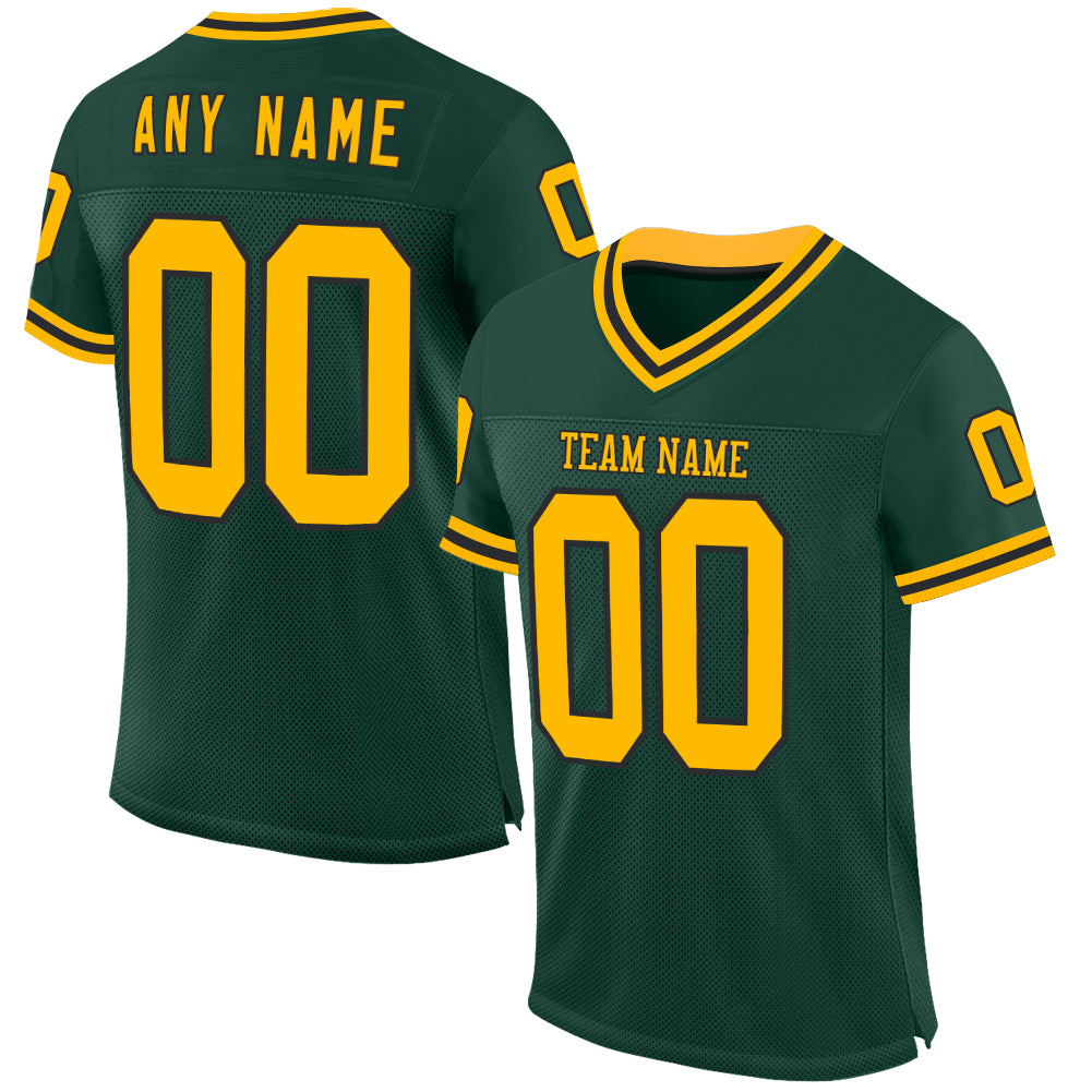 Custom Green Gold-Black Mesh Authentic Throwback Football Jersey - Main View