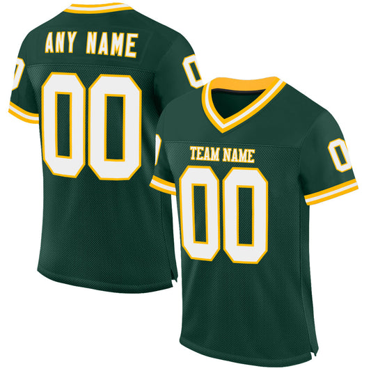 Custom Green White-Gold Mesh Authentic Throwback Football Jersey - Main View