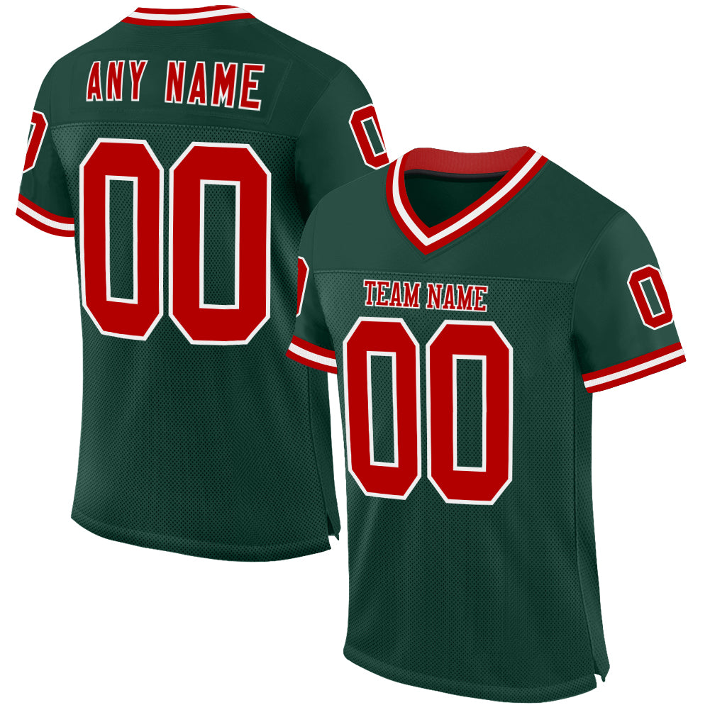 Custom Green Red-White Mesh Authentic Throwback Football Jersey - Main View
