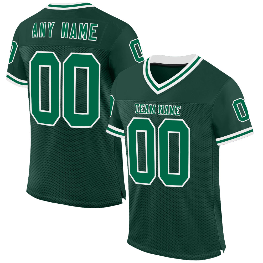 Custom Green Kelly Green-White Mesh Authentic Throwback Football Jersey - Main View