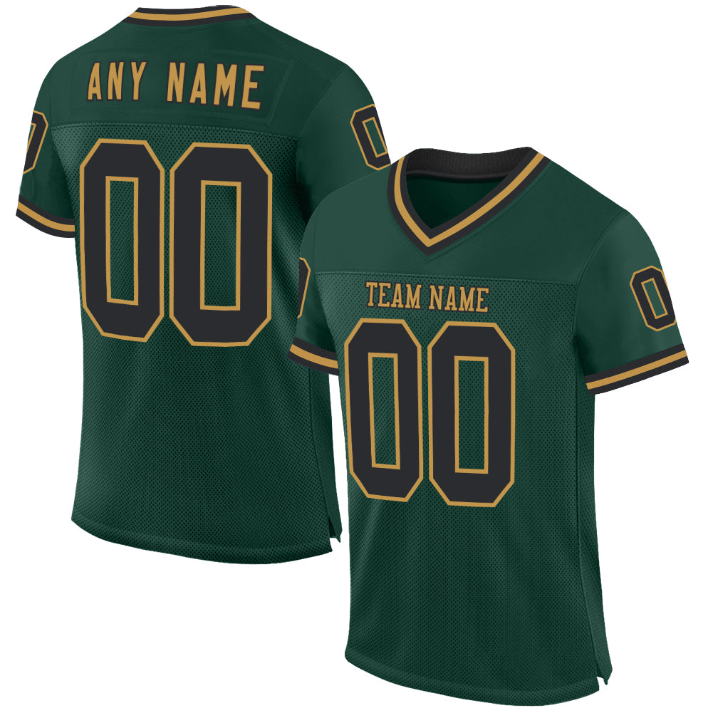 Custom Green Black-Old Gold Mesh Authentic Throwback Football Jersey - Main View