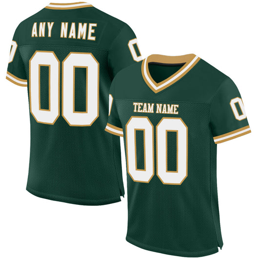 Custom Green White-Old Gold Mesh Authentic Throwback Football Jersey - Main View