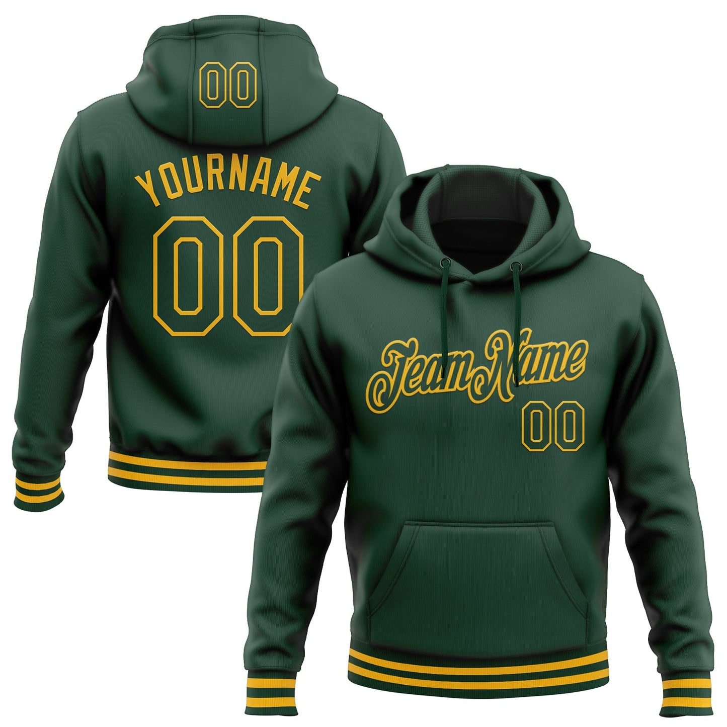 Custom Stitched Green Gold Sports Pullover Sweatshirt Hoodie - Main View