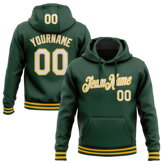 Custom Stitched Green White-Gold Sports Pullover Sweatshirt Hoodie - Main View