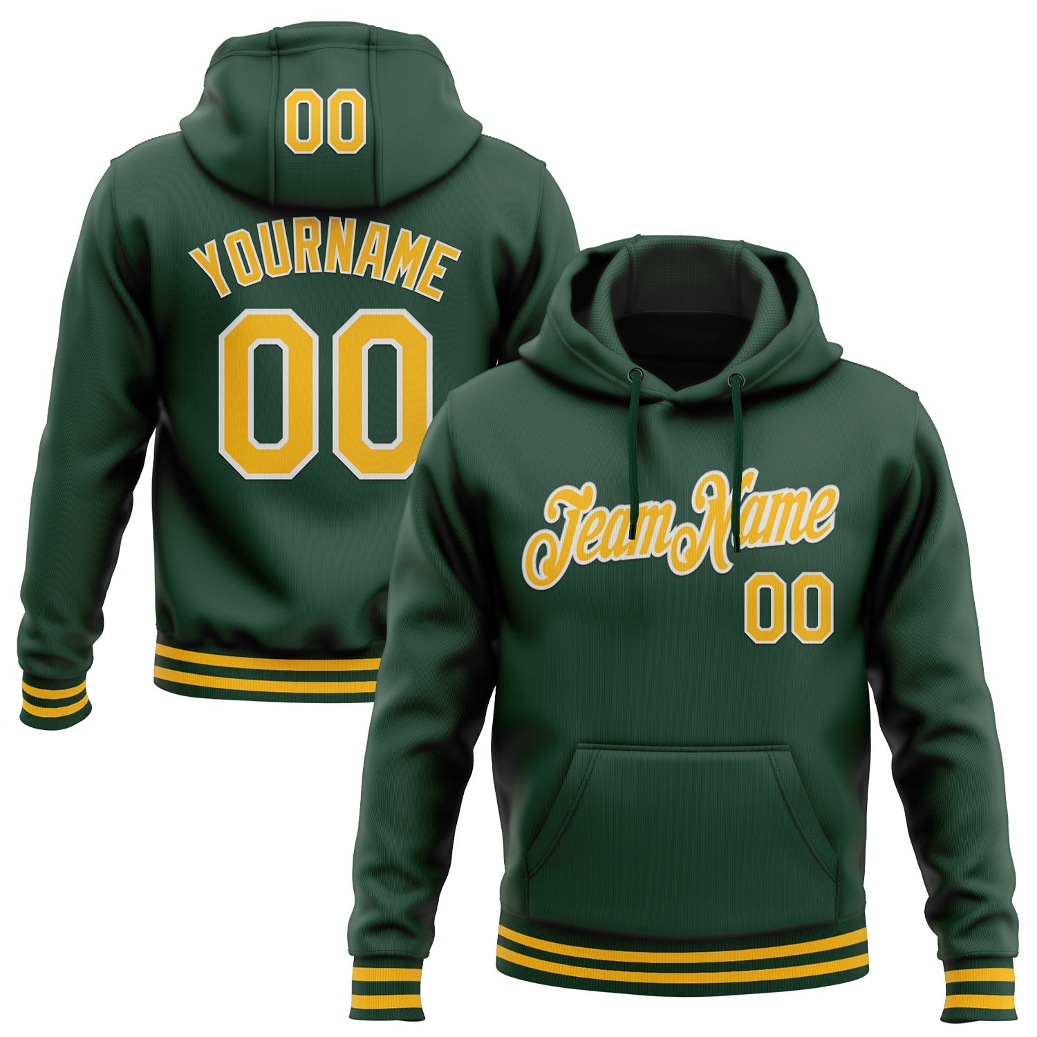 Custom Stitched Green Gold-White Sports Pullover Sweatshirt Hoodie - Main View