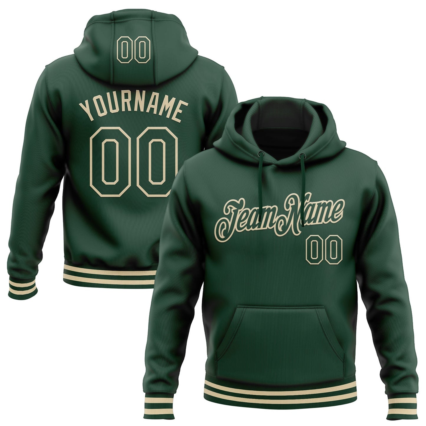 Custom Stitched Green Cream Sports Pullover Sweatshirt Hoodie - Main View