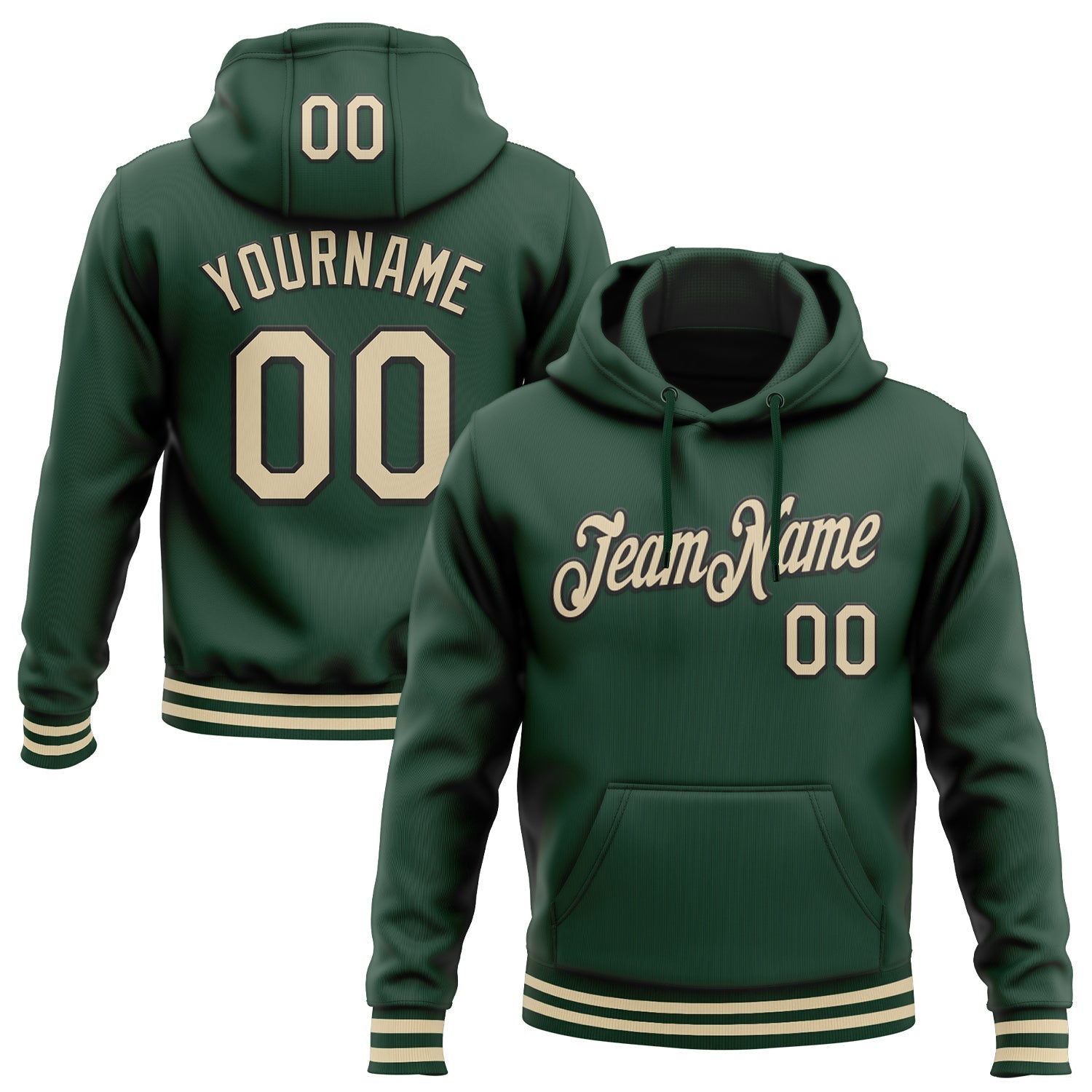 Custom Stitched Green Cream-Black Sports Pullover Sweatshirt Hoodie - Main View