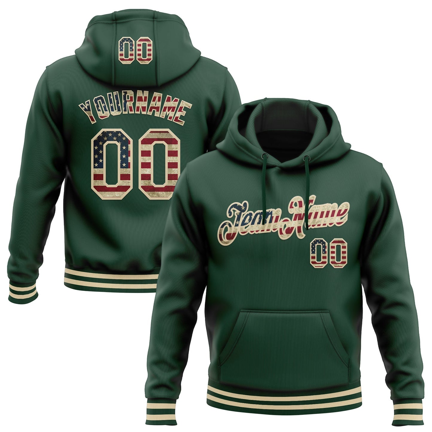 Custom Stitched Green Vintage USA Flag-Cream Sports Pullover Sweatshirt Hoodie - Main View