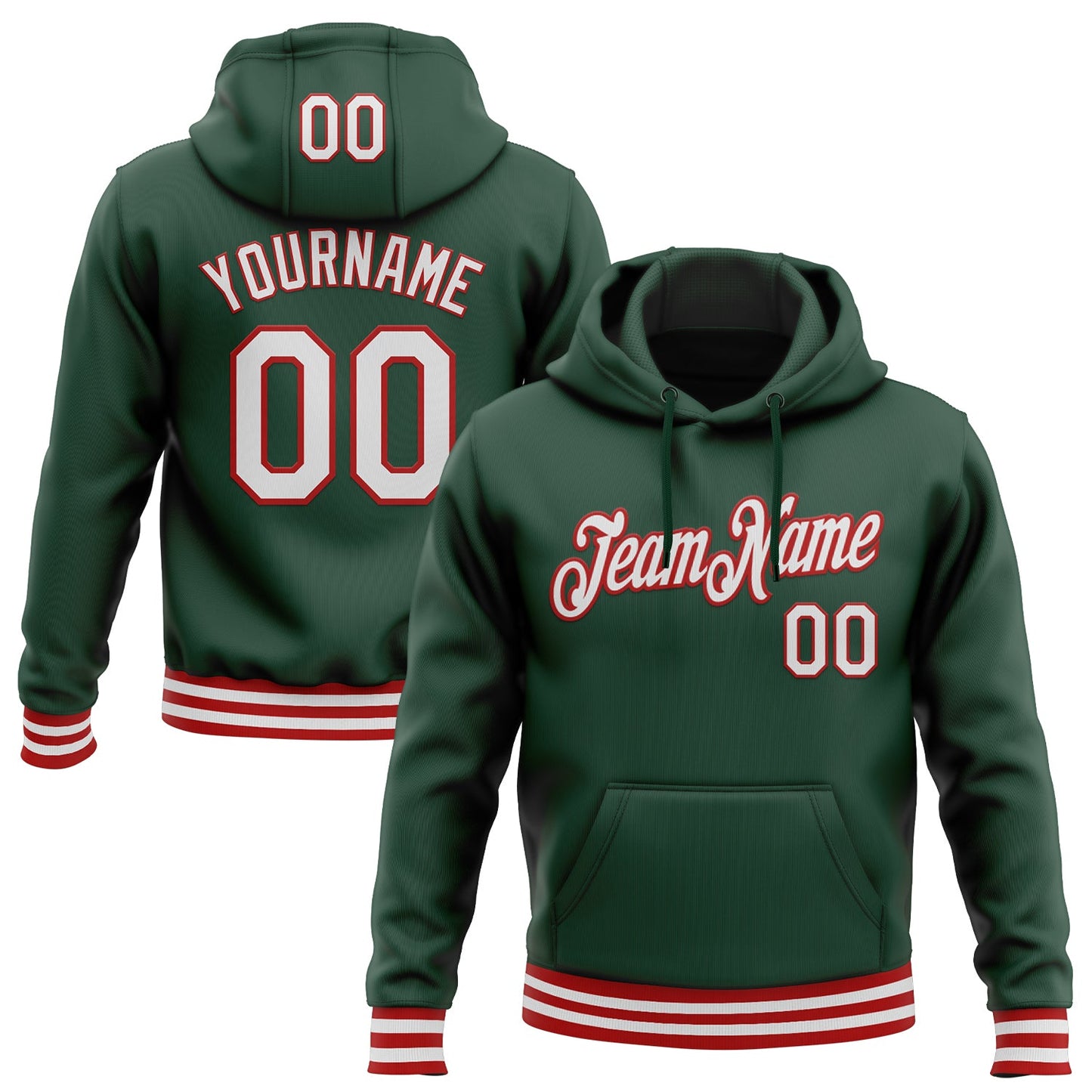 Custom Stitched Green White-Red Sports Pullover Sweatshirt Hoodie - Main View