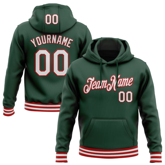 Custom Stitched Green White-Red Sports Pullover Sweatshirt Hoodie - Main View