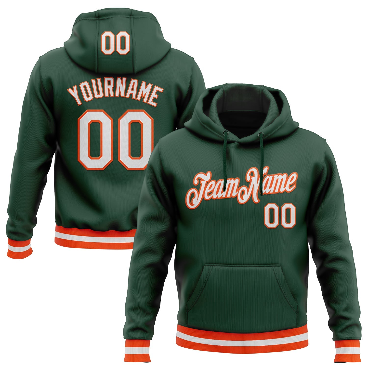 Custom Stitched Green White-Orange Sports Pullover Sweatshirt Hoodie - Main View