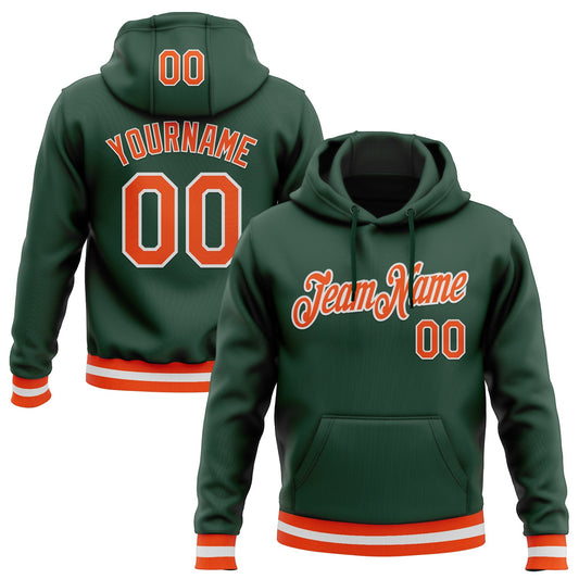 Custom Stitched Green Orange-White Sports Pullover Sweatshirt Hoodie - Main View