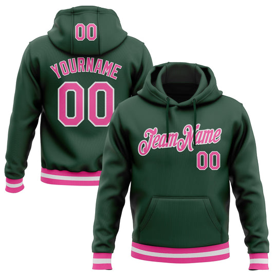 Custom Stitched Green Pink-White Sports Pullover Sweatshirt Hoodie - Main View