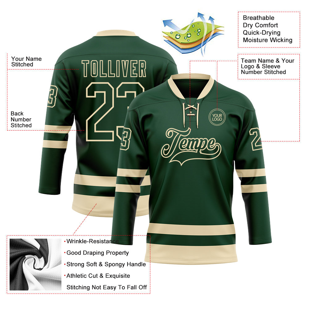 Custom Green Cream Hockey Lace Neck Jersey view 3